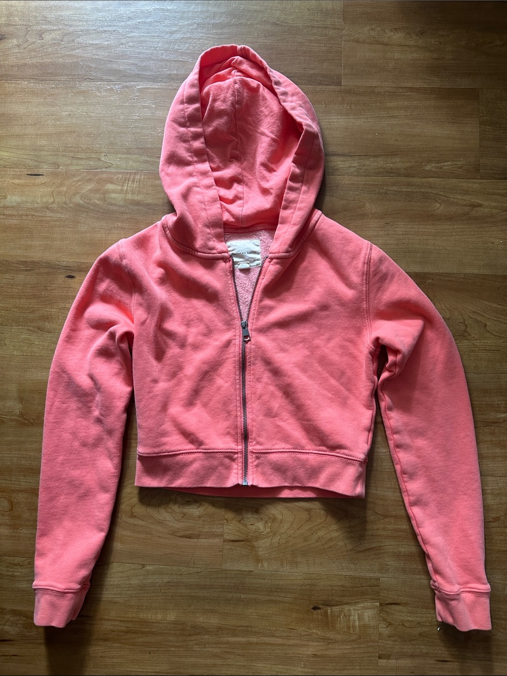 American Eagle Pink Cropped Zip-Up Sweatshirt